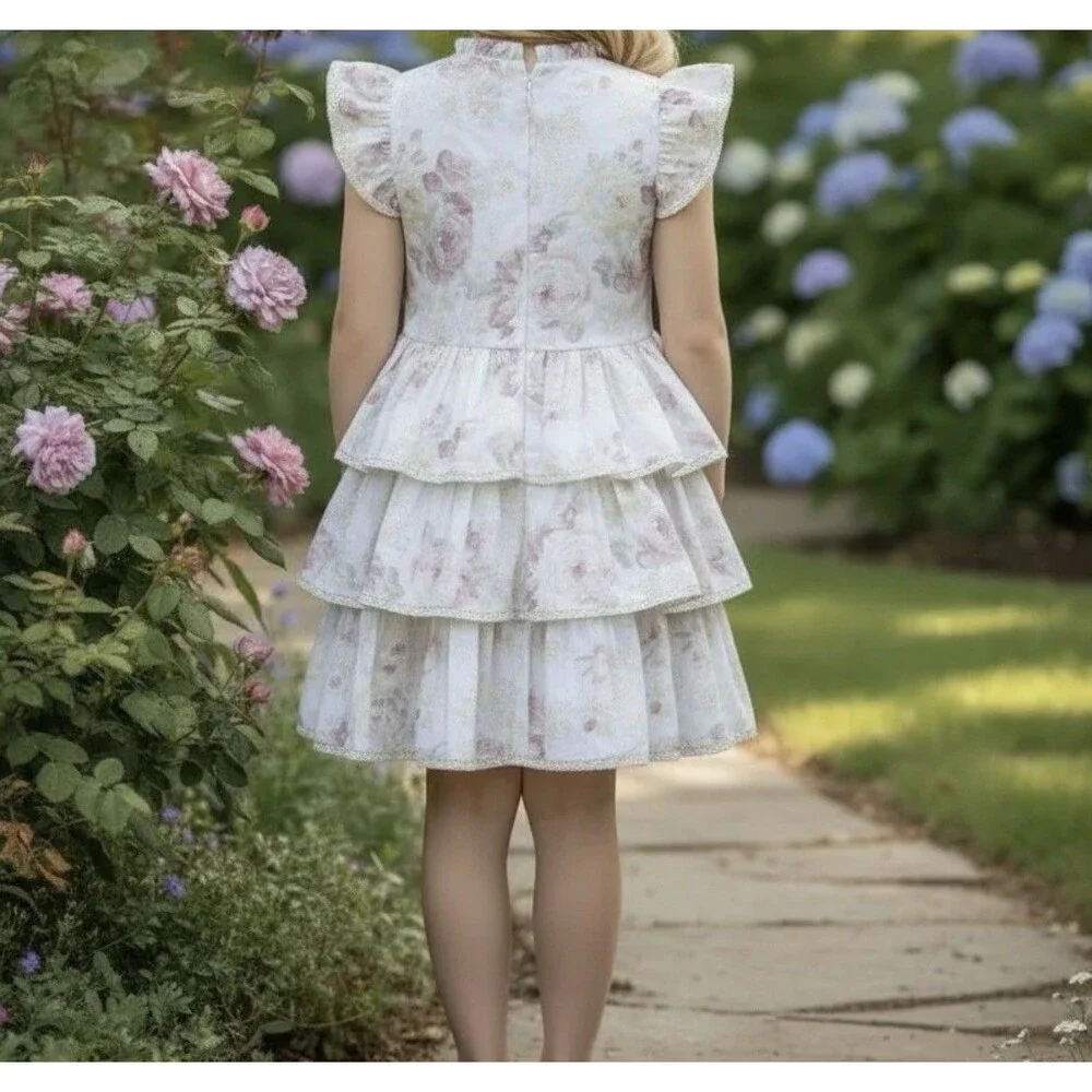Trish Scully NWT Pink Lace Girls Dress Size 8 Floral Dressy Formal New Ruffles